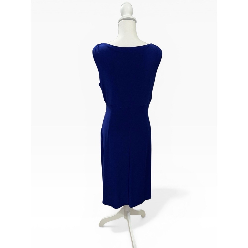 Lauren Ralph Lauren 10 Ruched Side Sheath Dress Blue V-Neck Jersey Cobalt Classy - Picture 3 of 9